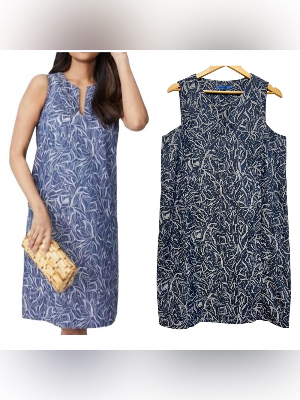 J. McLaughlin Charlee Sleeveless Mini Dress in Denim Leaf Lover Size Large
